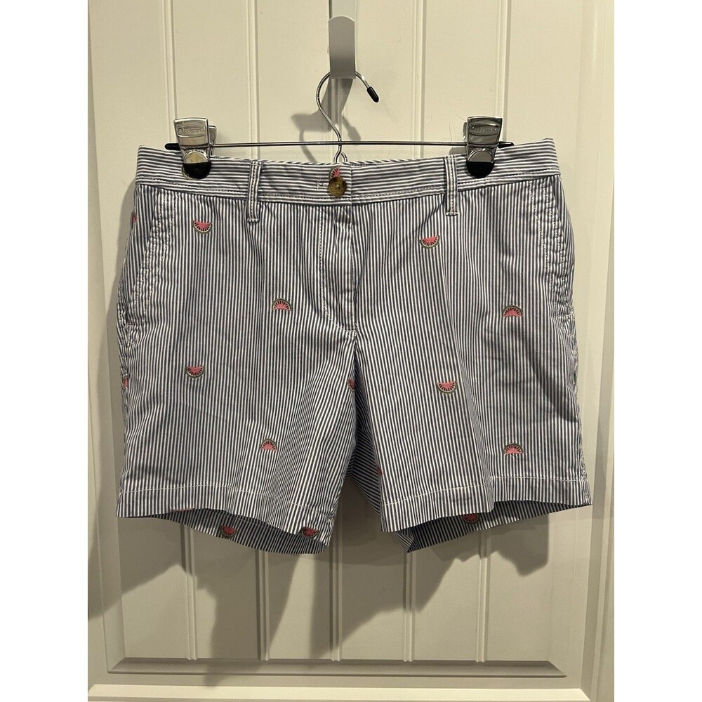Talbot’s Petite 8P NWOT Blue White Pinstripe Shorts Embroidered Watermelon Stret - Picture 1 of 6
